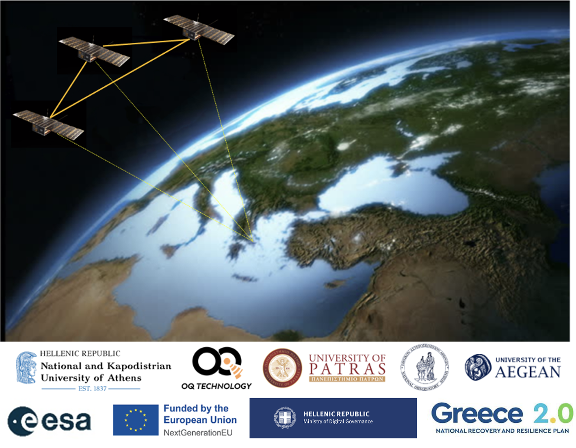 Art view of ERMIS satellites in orbit, the 3 nanosatellites manufactured by OQ Technology will have 5G IoT payloads and intersatellite links and other advanced payloads