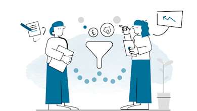 Illustration of 2 cartoon people splitting there assets