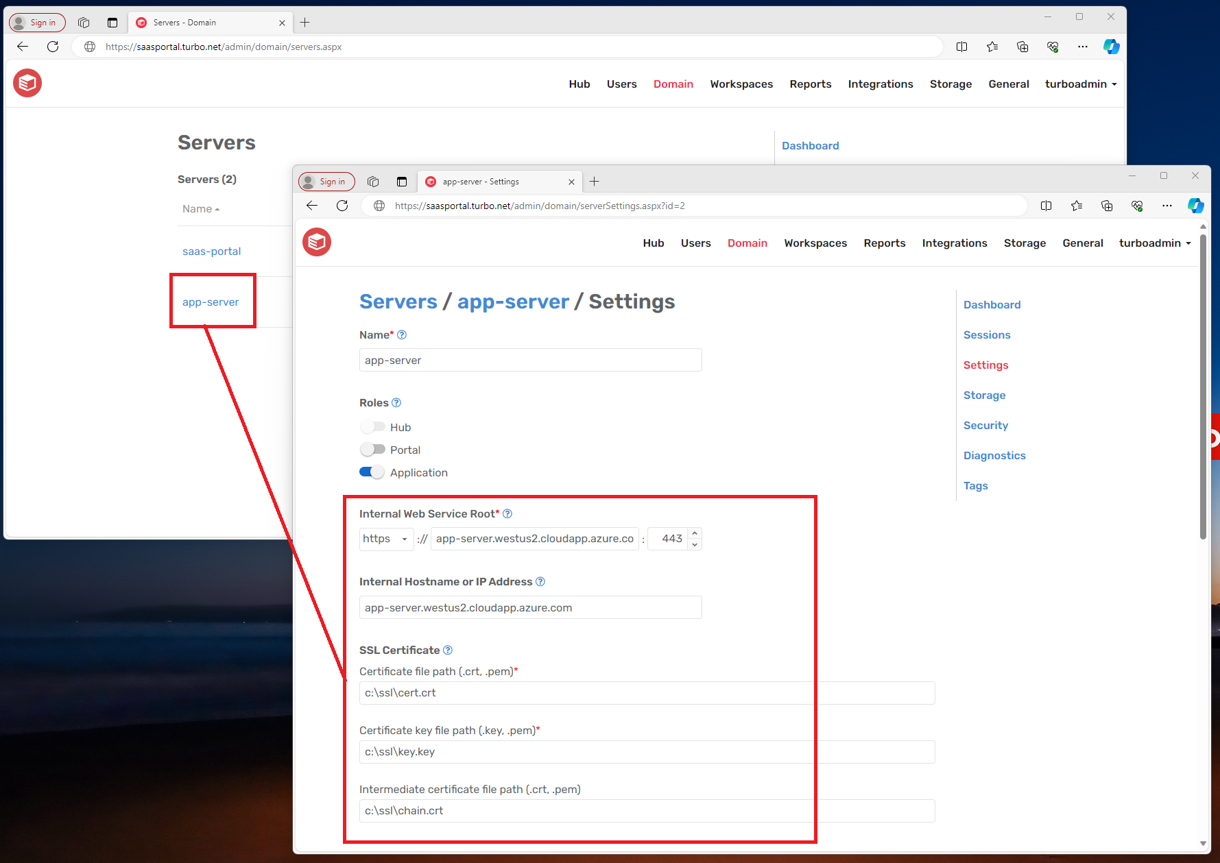Portal-Domain-Serverse-AppServer-Settings-highlighted