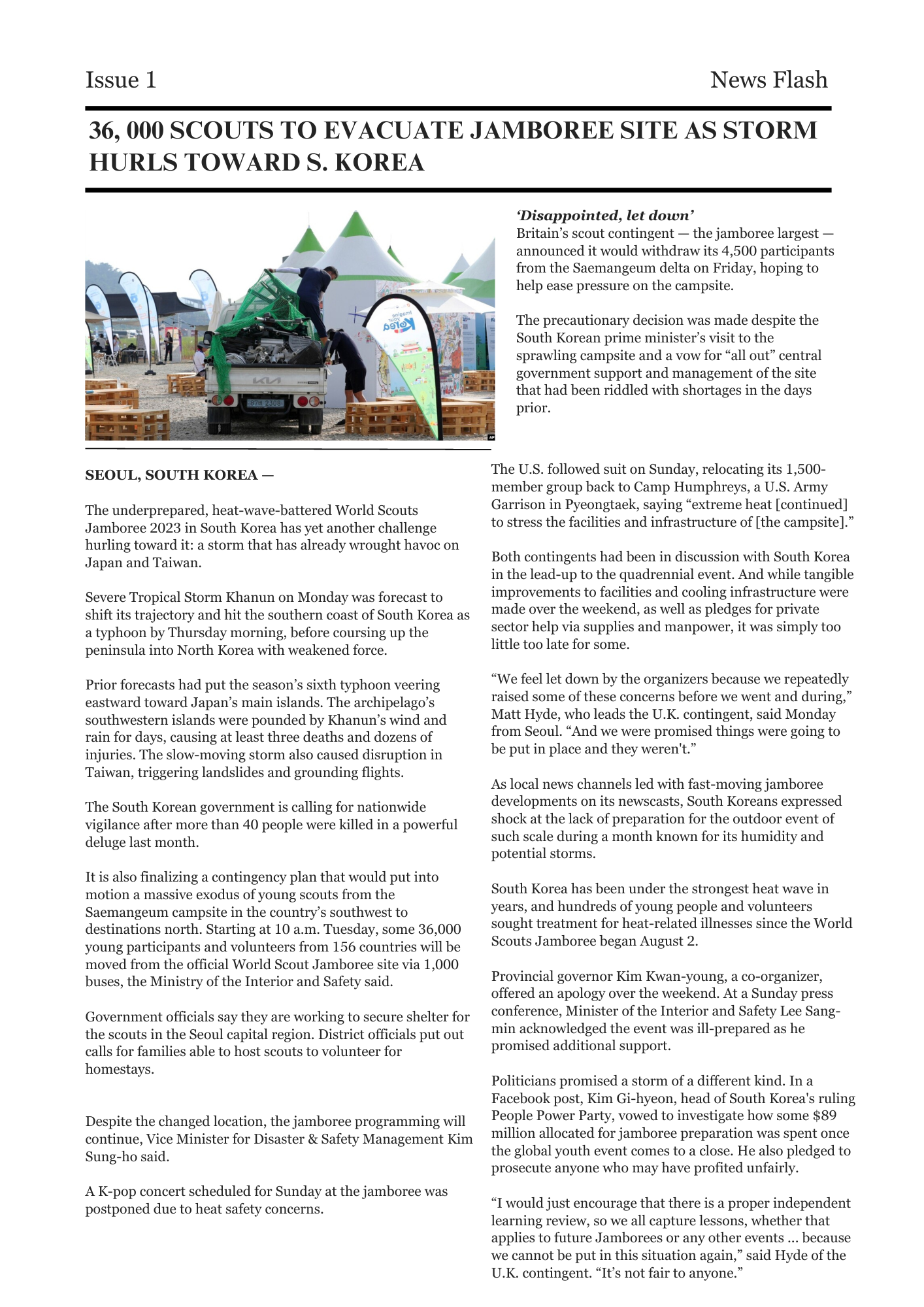 36,000 Scouts to Evacuate Jamboree Site as Storm Hurls Toward S. Korea