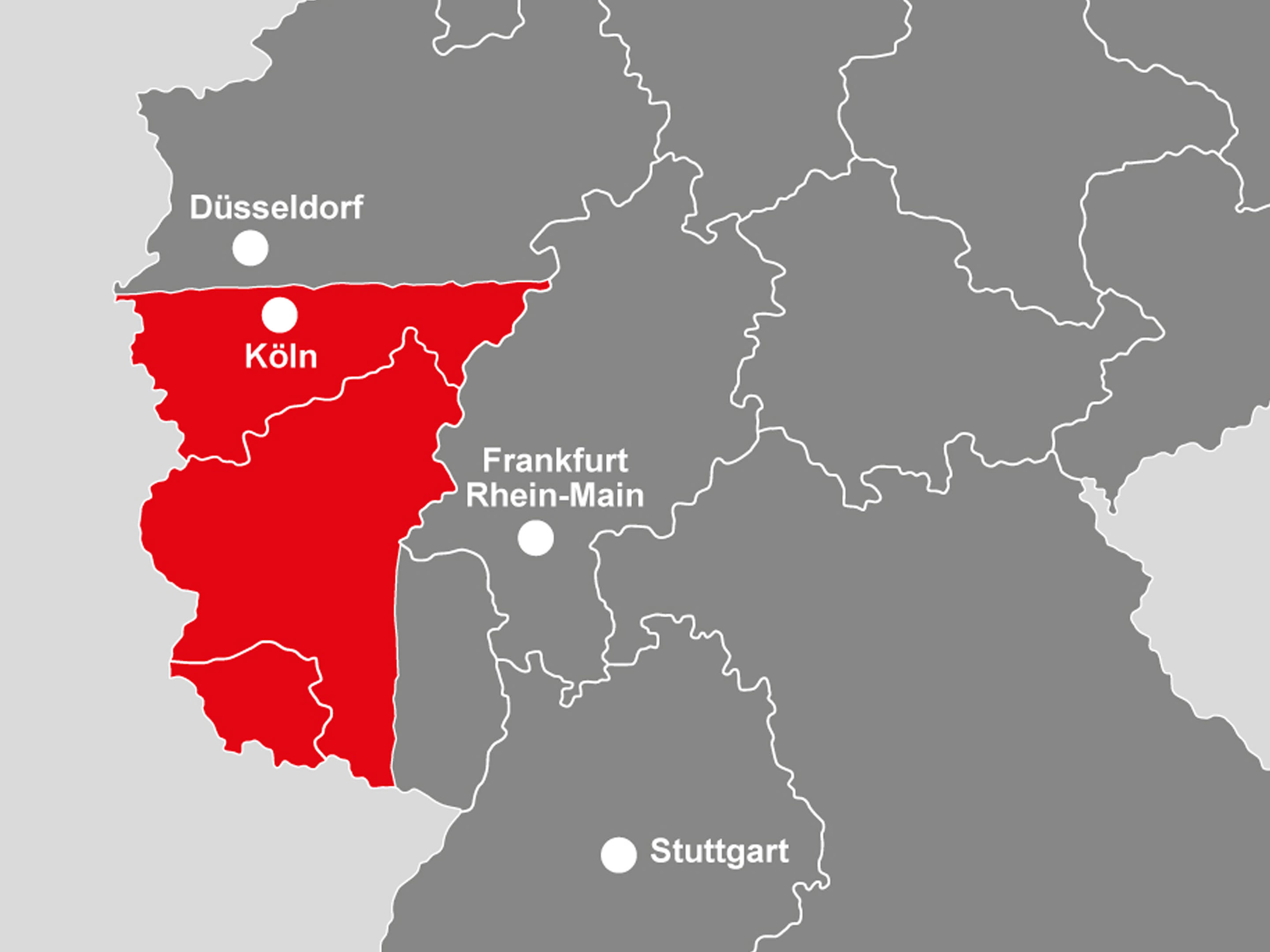 Bild: geografische Gebietskarte von STRABAG Real Estate, Bereich Köln