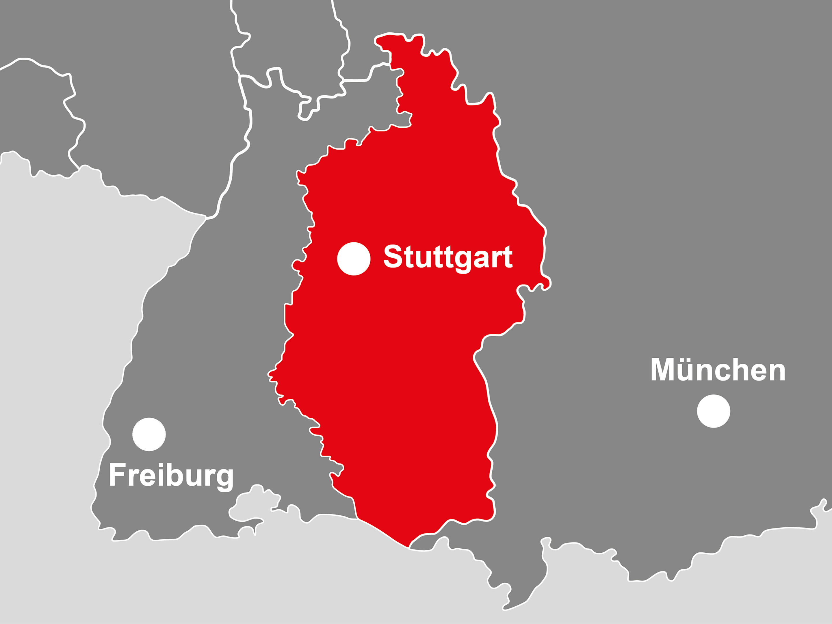 Bild: Die Landkarte zeigt Württenberg, dort wo der Bereich Stuttgart ankauft  