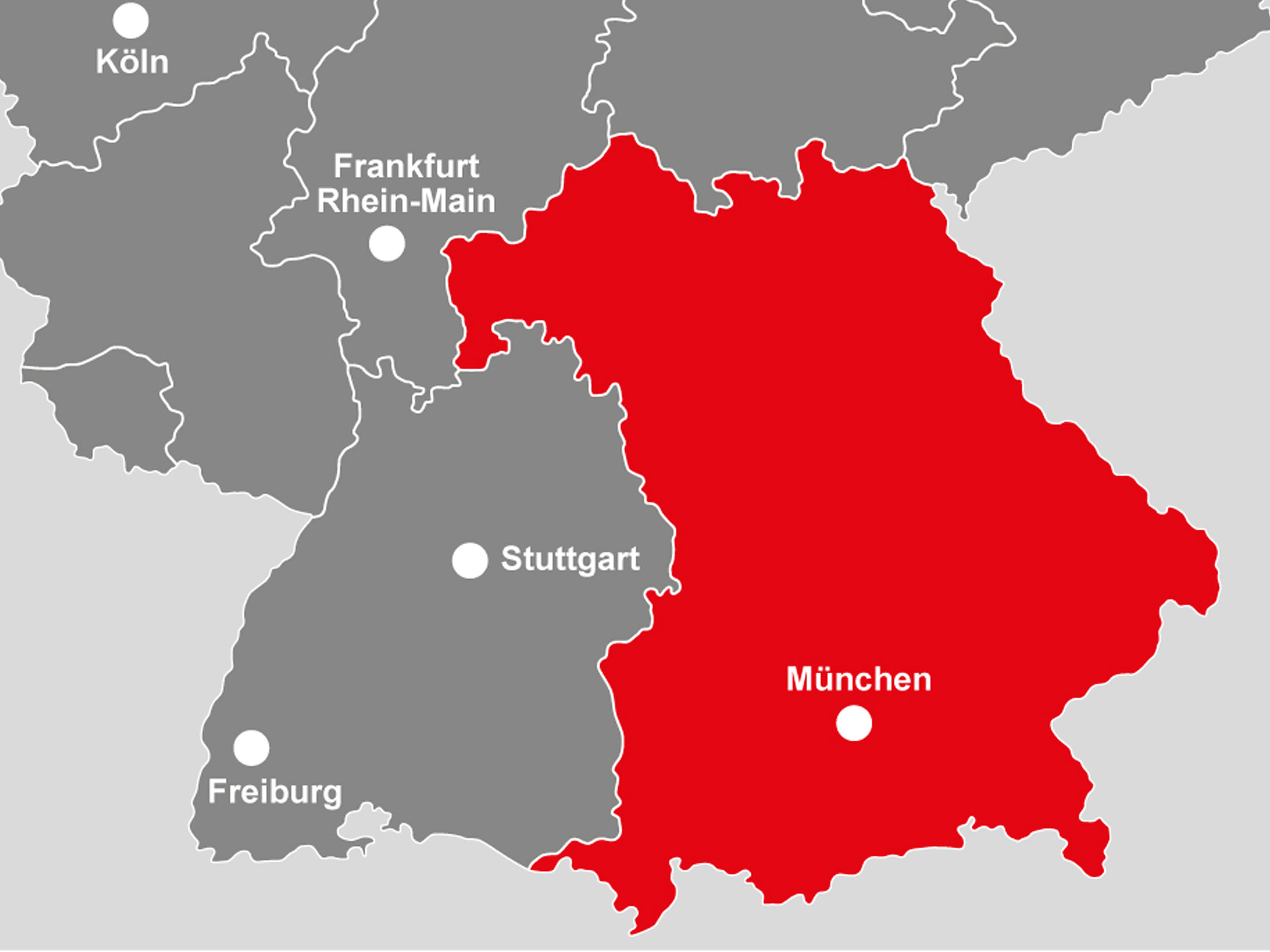 Bild:  Die Landkarte zeigt Bayern, dort wo der Bereich München ankauft  