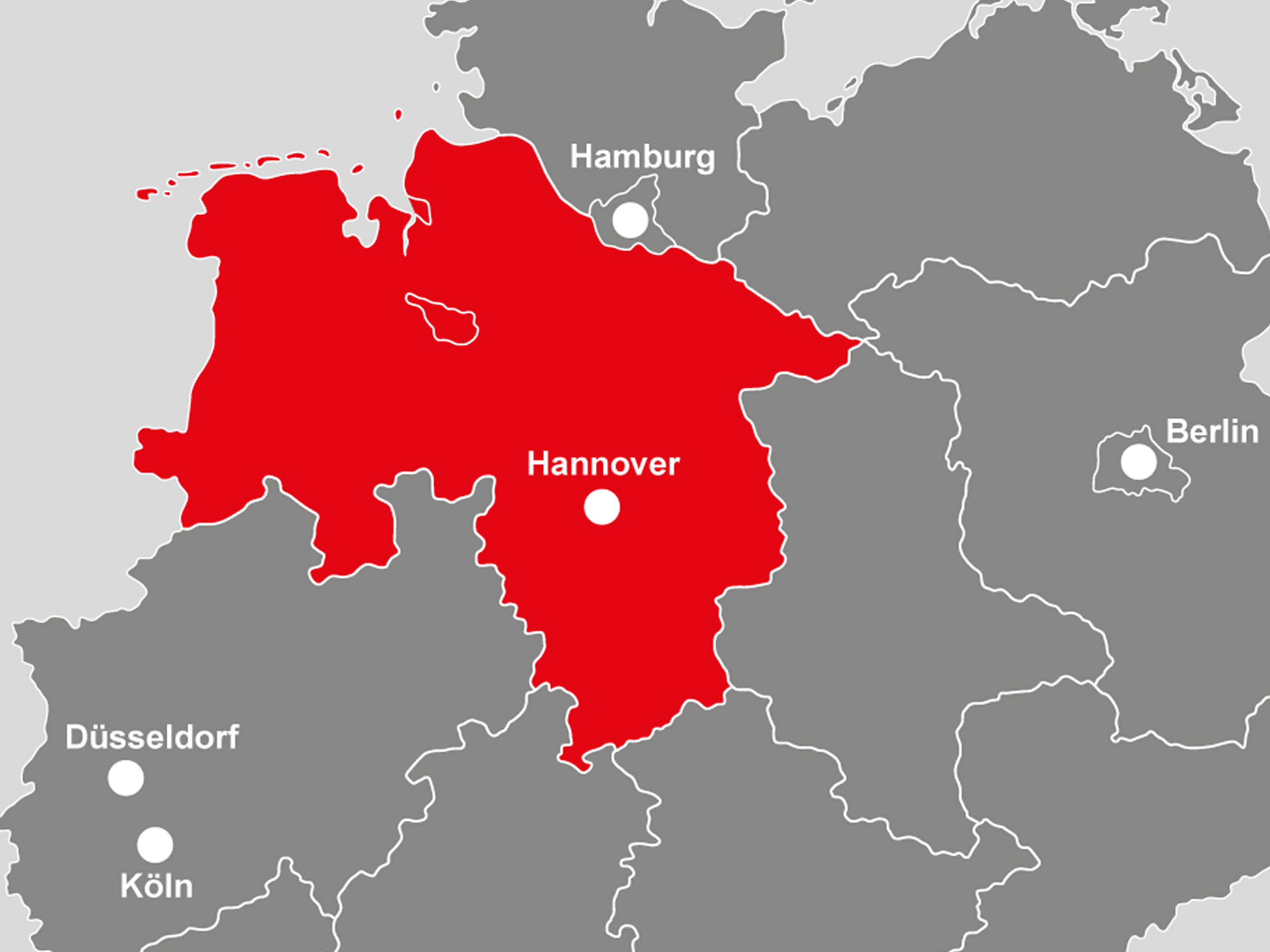 Landkarte zeigt die Ankaufgebiet des Standort Hannovers: Niedersachsen und Bremen
