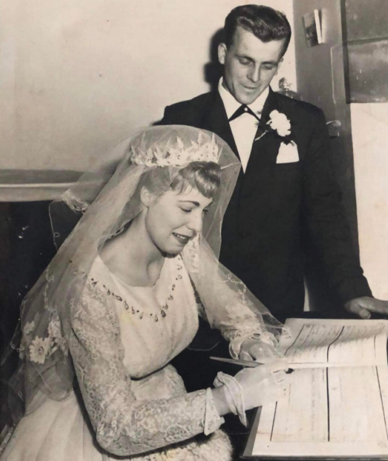 Edna and Trevor on their wedding day