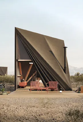 Nokken Softshell Blends Luxe Glamping Style with A-frame Cabin Comforts