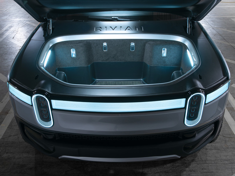 Storage compartment under the R1T front hood