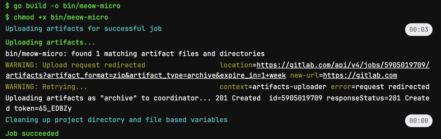 create-binary job output