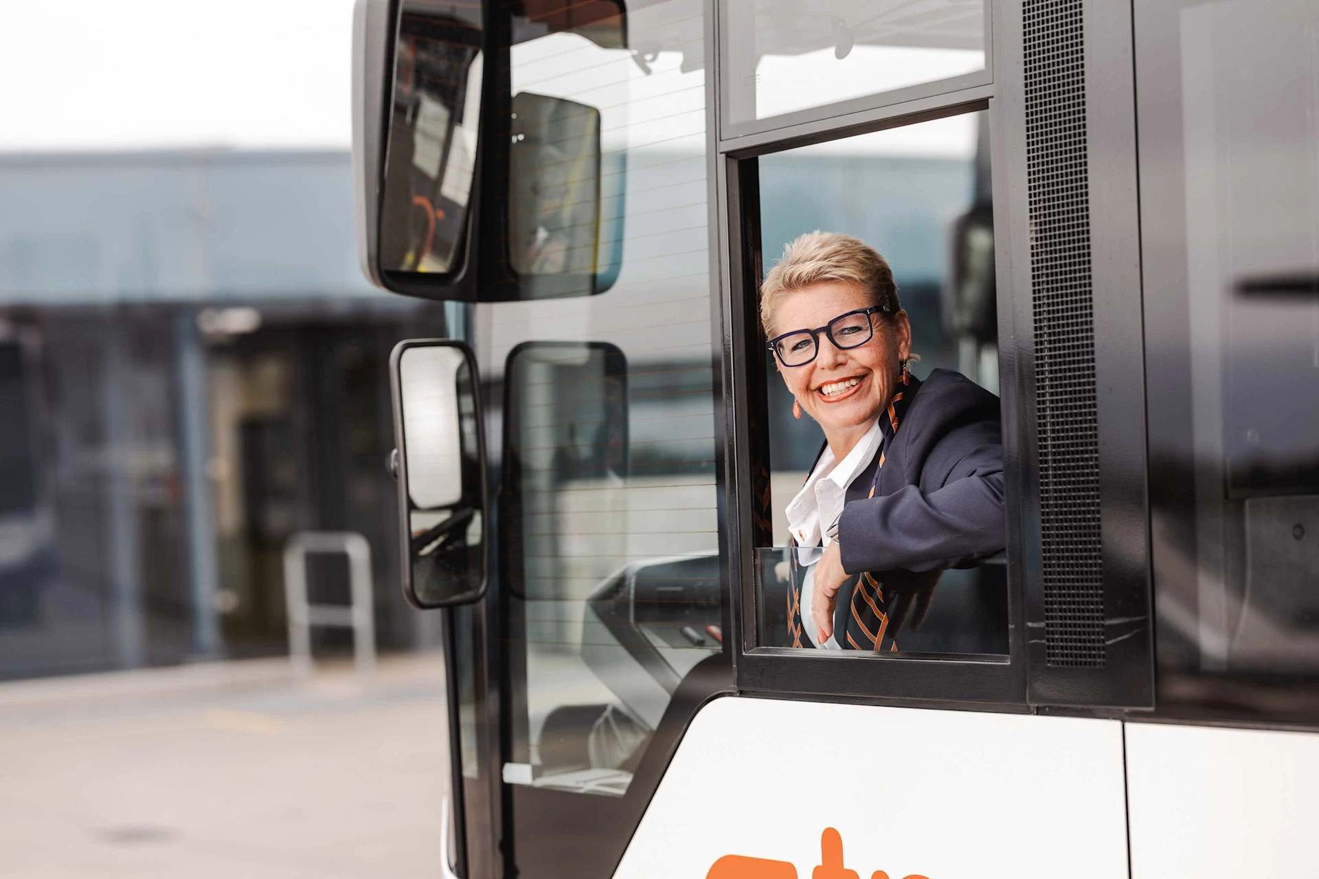 Employment for the over-50s Sylvie Allamand sits in the bus and looks out of the window.