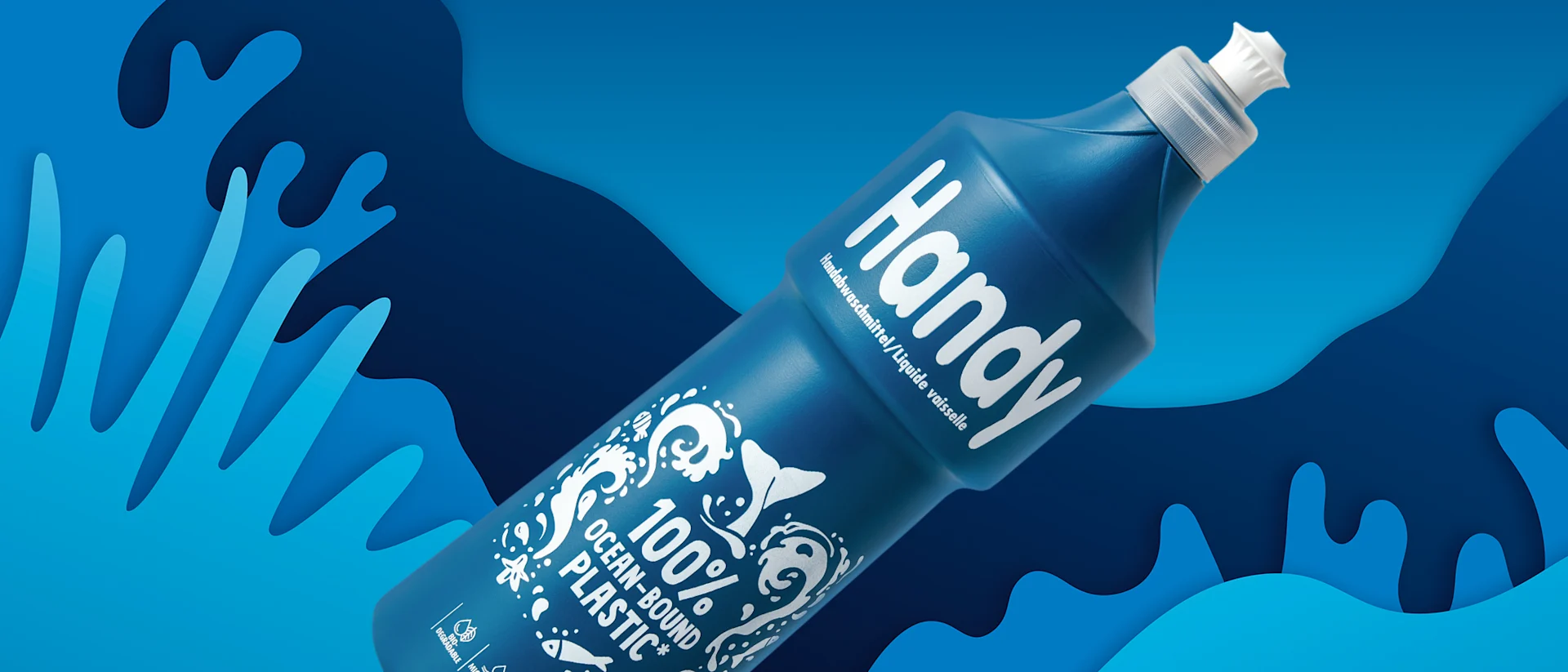 Il flacone Handy prodotto con plastica raccolta dagli oceani Handy Fresh Ocean Flasche