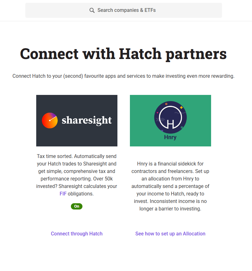 9 – Click on Sharesight ‘Connect through Hatch’ link.