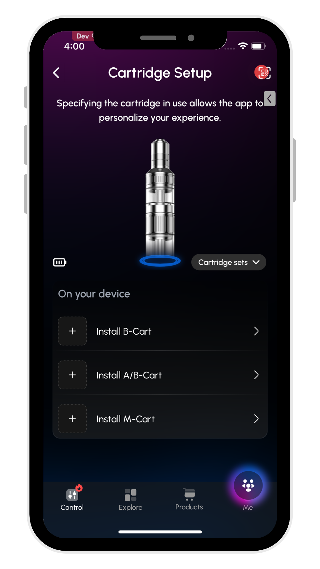 Select cartridge to set up