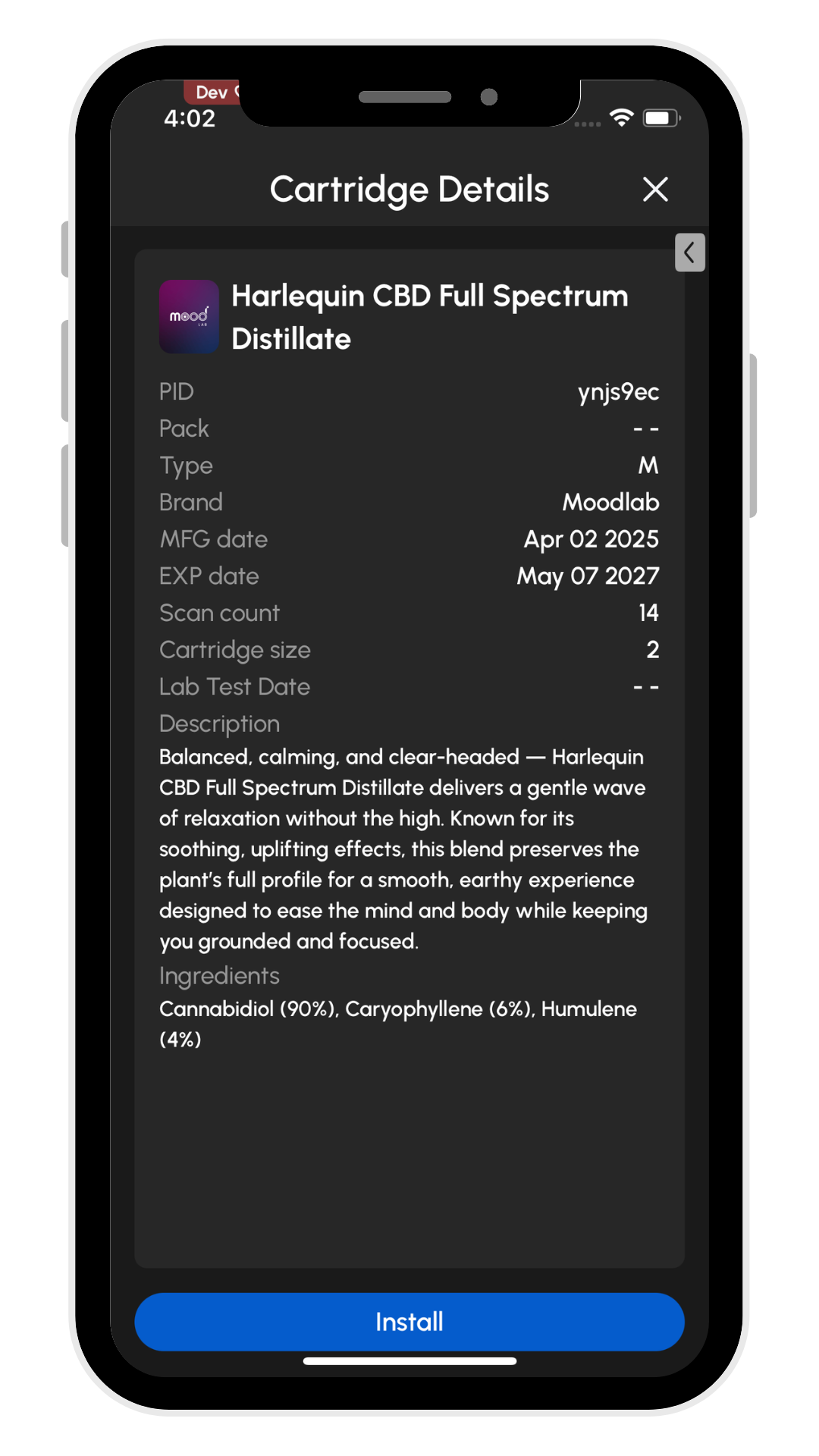 Install to add cartridge to library