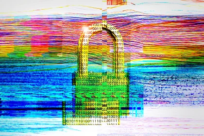 colorful distorted image of padlock