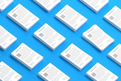 Illustration of stacks of documents on a blue background