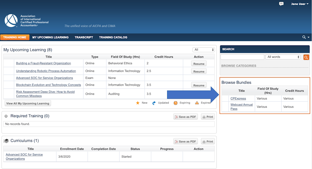 Screen shot of LMS with