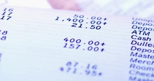 Close up view of bank record