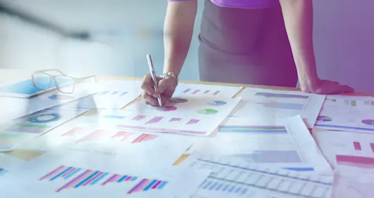 woman reviewing report documents