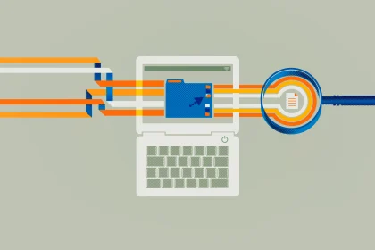 animated image of magnifying glass examining computer documents