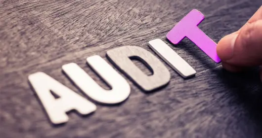 The word "Audit" spelled out in wooden letters