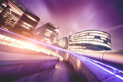 London office buildings at night