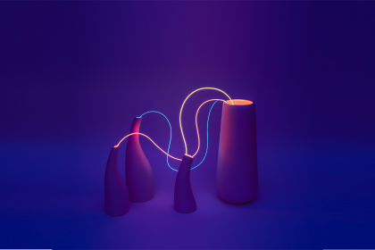 深紫色背景上的霓虹电线花瓶