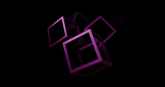 wooden open cubes painted purple on black background.