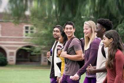 Friends Walking on University Campus