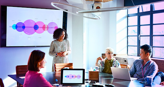 business woman leading meeting in boardroom