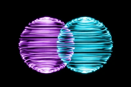 Spinning Light Trails Spheres Intersection on Black Background