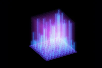 blue and purple three dimensional bar chart on black background