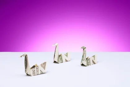 origami swans made of dollar bills