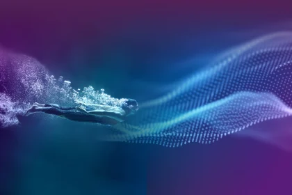 digital figure swimming under water