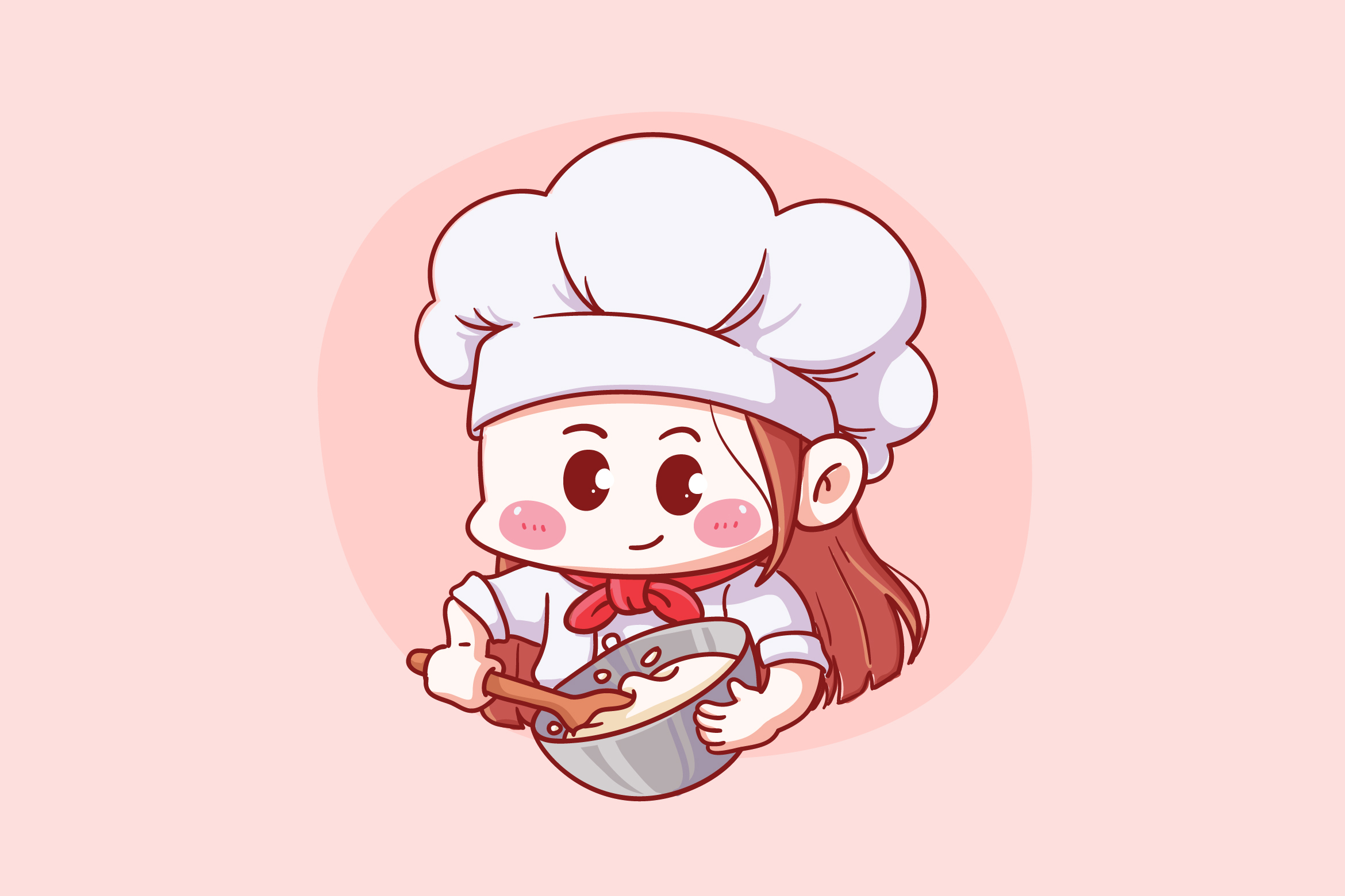 Cute Girl Chef Illustration mix the cake dough