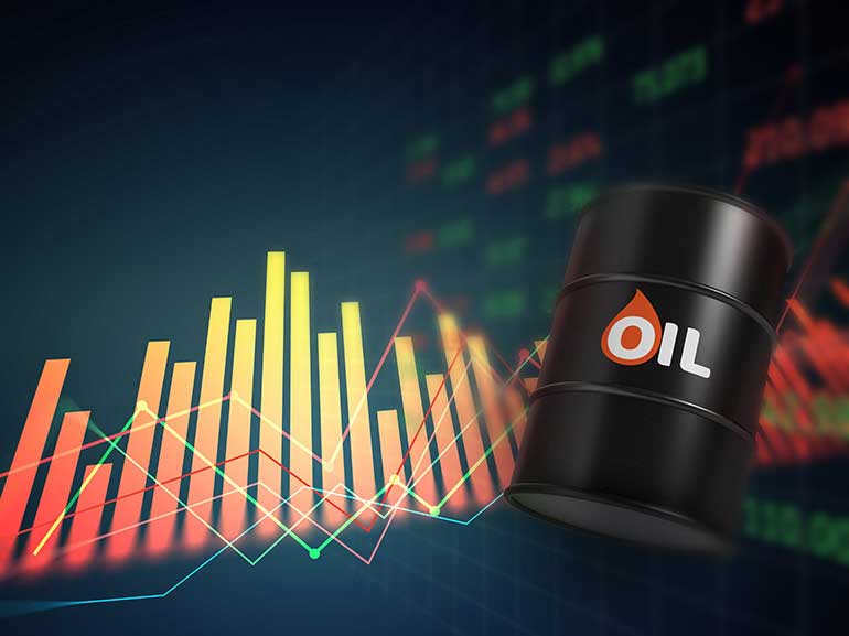Oil barrel with charts and prices