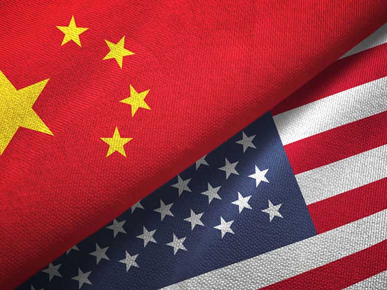 An image of both China and US flags