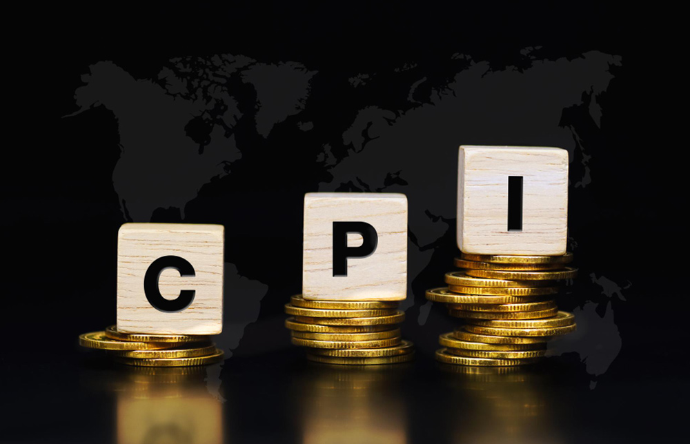 VPI Verbraucherpreisindex auf Holzwürfeln auf einem Stapel Gold