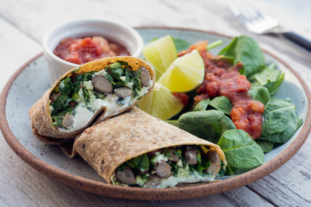 Black bean and feta-burrito