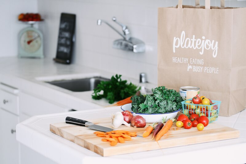 PlateJoy grocery bag kitchen ingredients prep