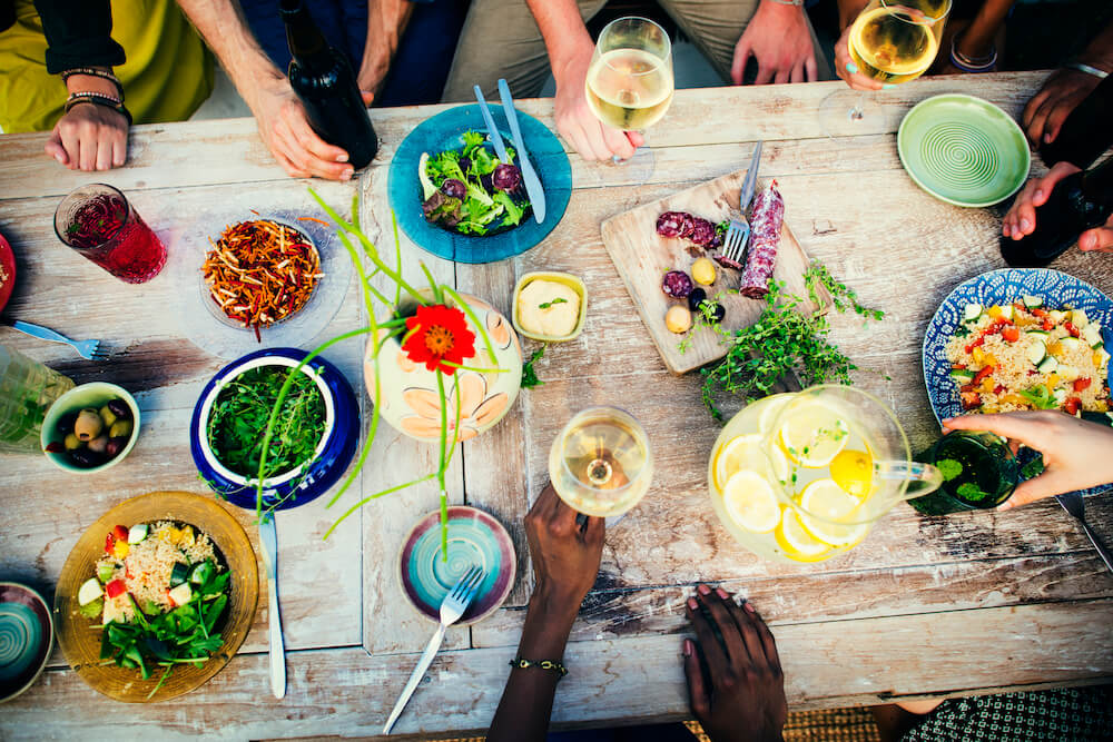 Restaurant ordering and eating at table