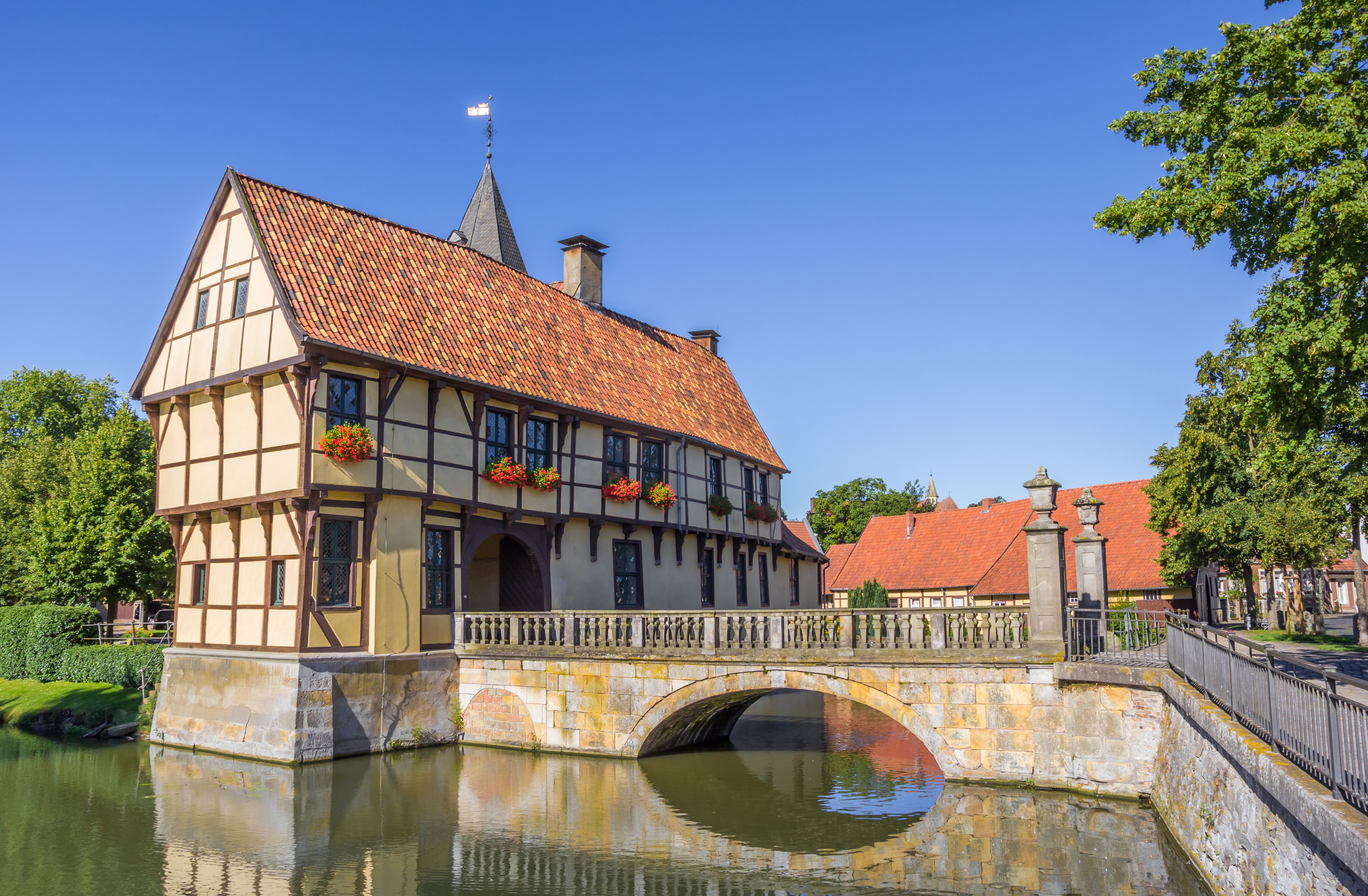 Ansicht der Stadt Steinfurt mit historischem Fachwerkhaus