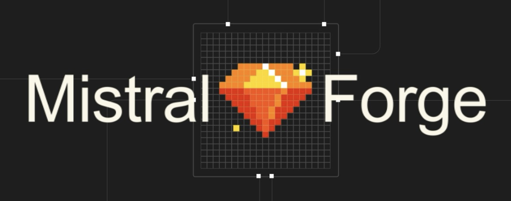 Mistral Forge ecris en blanc et orange sur fond noir