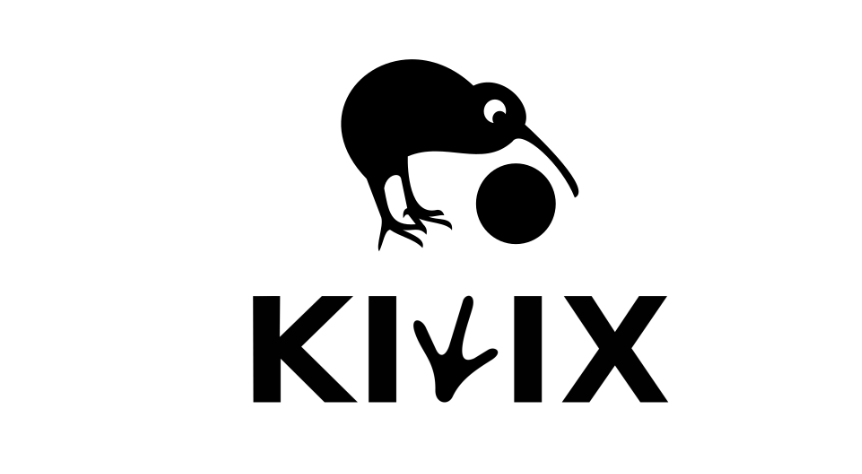 Kiwix ecris en noir sur fond blanc avec un petit oiseau noir