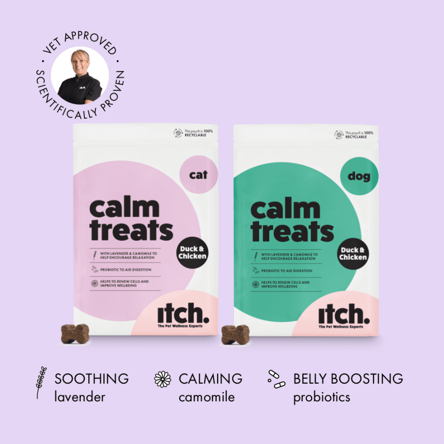 Itch Take it Easy, Calming treats for cats and dogs, Image of pouch with treat