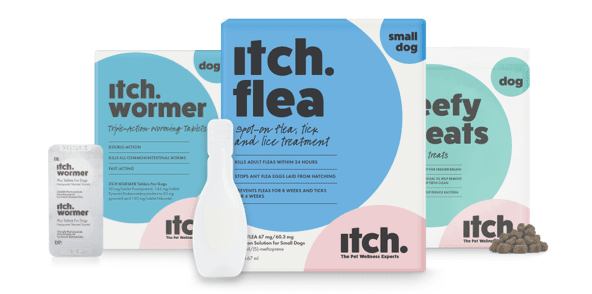 Itch Wormer for dogs - double action worming tablets, Itch Flea spot-on treatment for small dogs - flea, tick & lice treatment, Itch Dental treats, Itch Dental Toothpaste for cats and dogs 