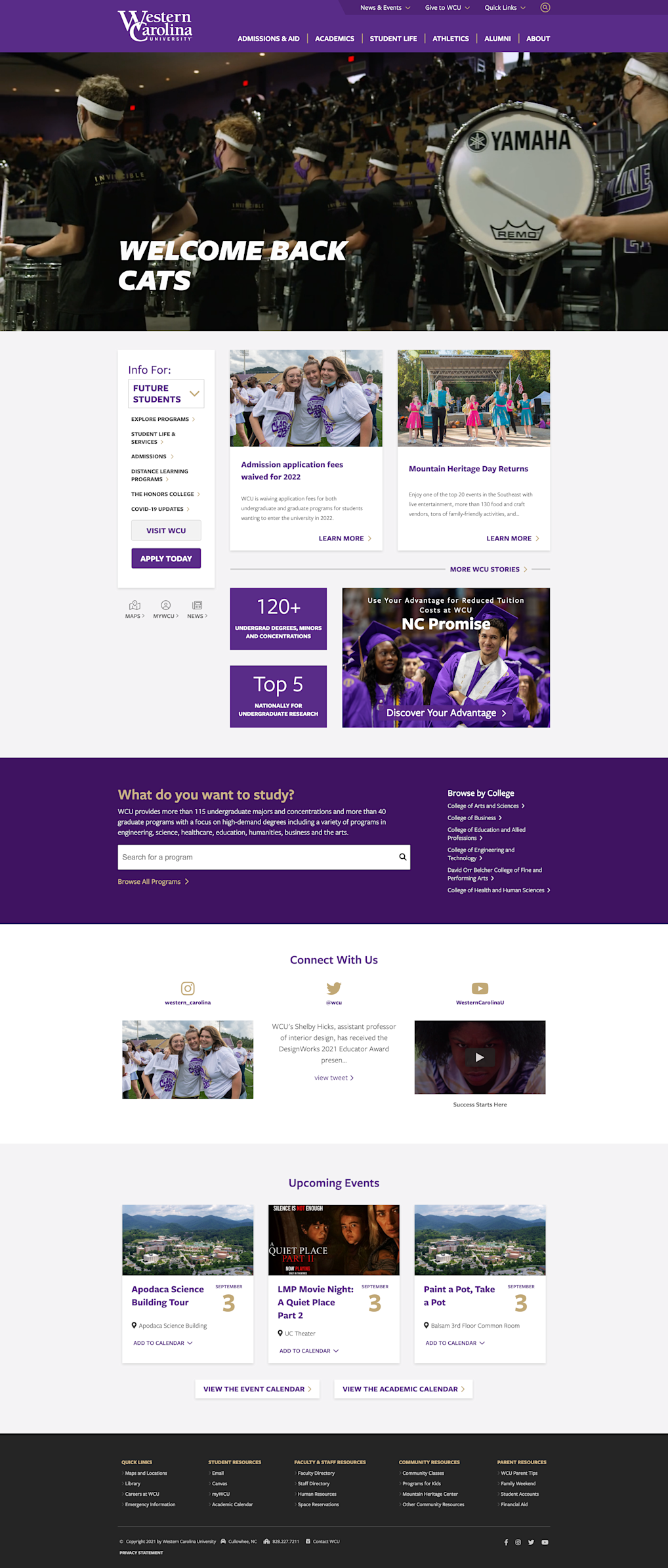 Screenshot of wcu.edu home page