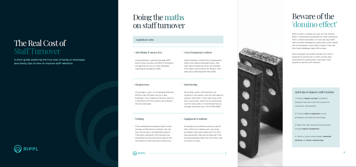 Selection of page screenshots from the real cost of staff turnover PDF