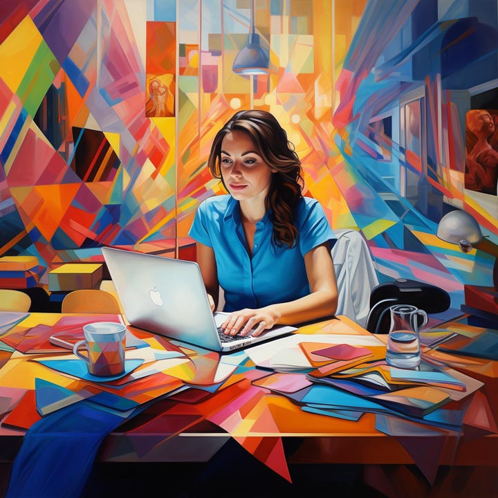 Woman at work - boost employee engagement with greeting cards