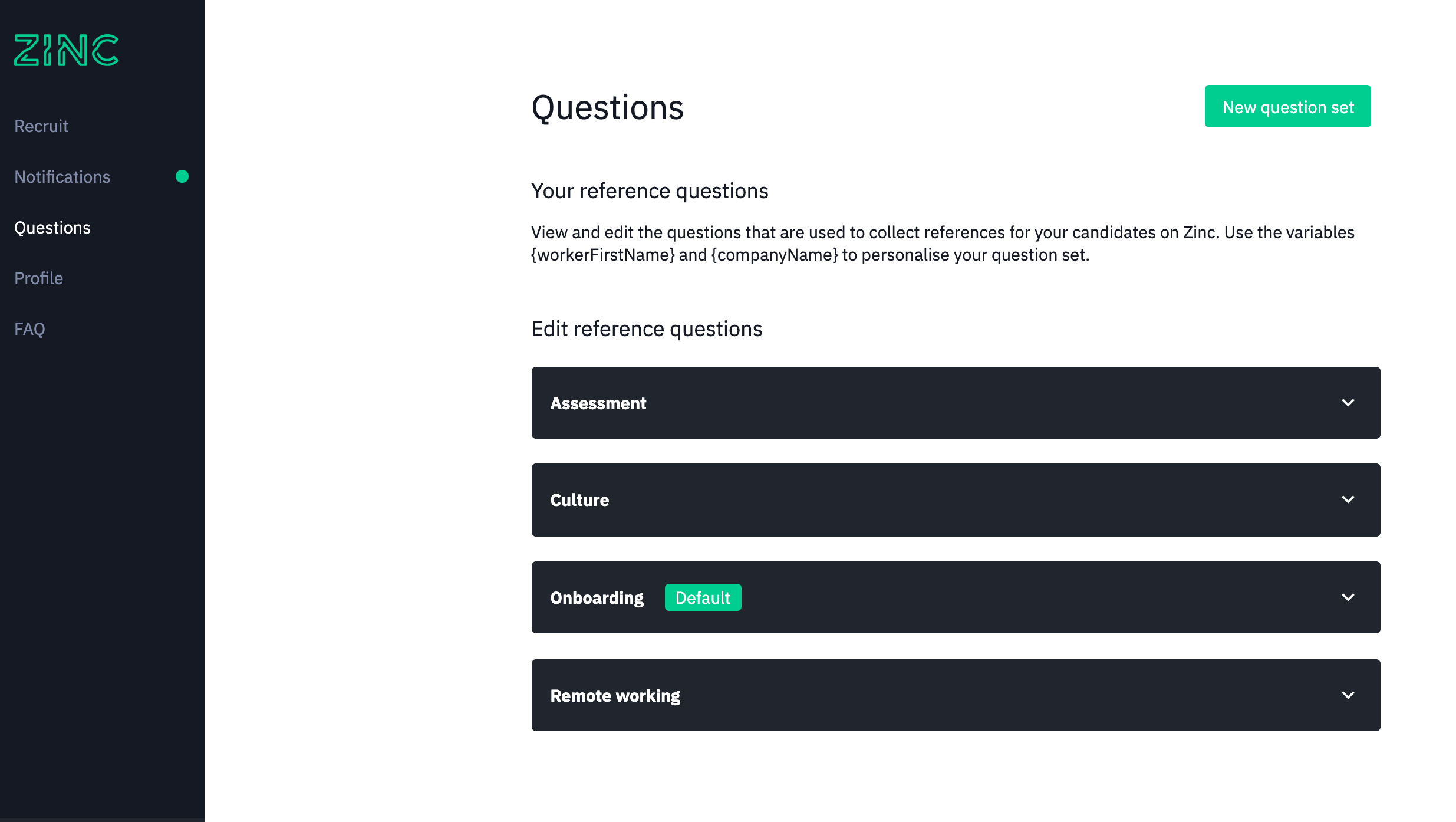 Customise your reference questions in Zinc