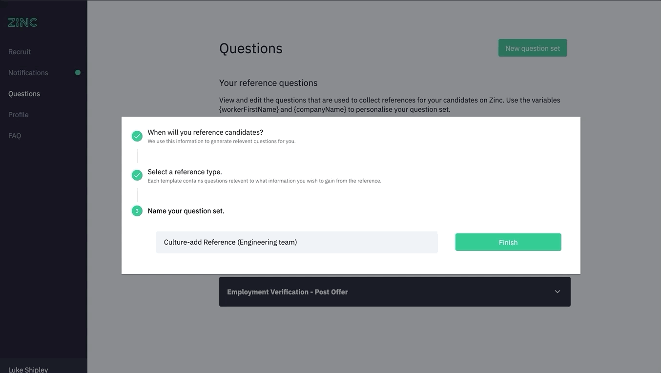 Zinc custom questions